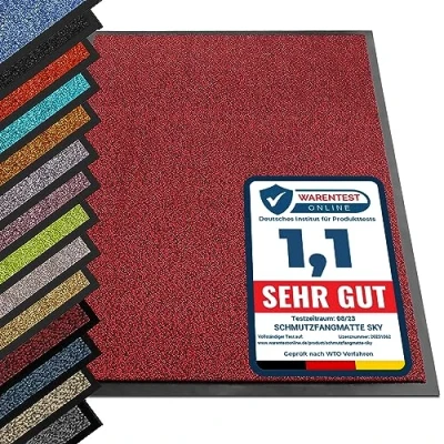 Afbeelding van etm® Schoonloopmat Voetmat in vele maten Deurmat voetveger voor binnen en buiten (rood zwart, 120x180 cm)