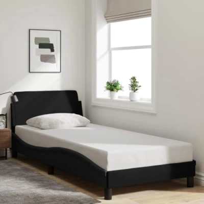 Afbeelding van Bedframe met hoofdbord stof zwart 90x190 cm