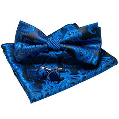 Afbeelding van JEMYGINS Paisley vlinderdas en zakje met manchetknopen voor heren, Blauw