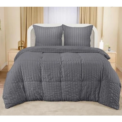 Afbeelding van Utopia Bedding Seersucker dekbedovertrekset microvezel polyester dekbedovertrek 220 x 240 cm + 2 kussenslopen 65 grijs