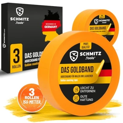 Afbeelding van SCHMITZ.Tools Goldband Professionele afdektape (30 mm x 50 m) voor schilder en renovatiewerkzaamheden Afplakband schilderen, lakken afdekband 30