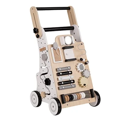 Afbeelding van KiddyMoon houten loopstoeltje voor kinderen leuk, leren lopen, multifunctioneel speelgoed peuters montessori wk 001, zwart wit