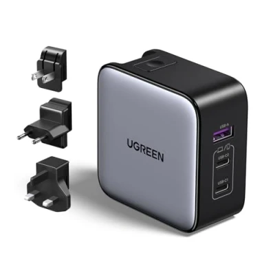 Afbeelding van UGREEN Nexode 65W GaN Snellader Reislader US/UK/EU USB C oplader Charger 3 poorts PD lader PPS MacBook Pro/Air, iPhone 14 Pro Max, 14, 13, iPad Pro, Galaxy S23 Ultra, S23+, S23, S22, Steam Deck
