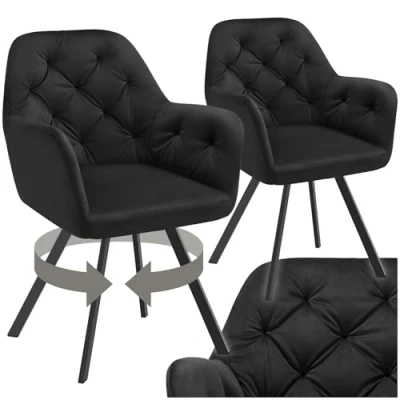 Afbeelding van tectake® Draaistoel in fluweellook Eetkamerstoel met armleuningen Ergonomische zitting en rugleuning 180 graden draaibaar Moderne stoel stalen poten Diverse kleuren Set van 2 Zwart