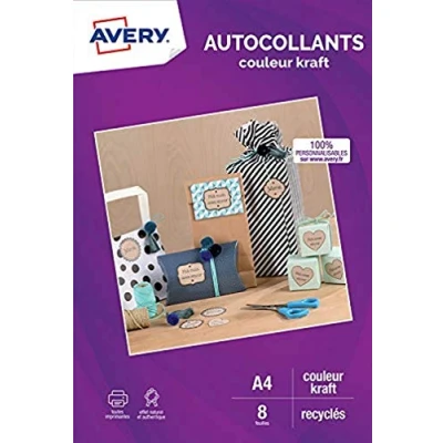 Afbeelding van Avery Autocollants Papier permanente kleeflaag bruin A4 (210 x 297 mm) 8 stuks (8 vel(len) 1) etiketten