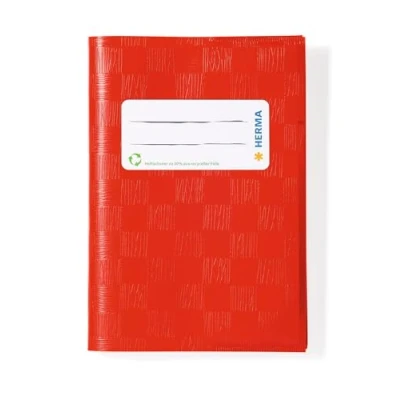 Afbeelding van HERMA 19896 boekomslagen DIN A6 hoog, bast, ordopjes met etiketten en baststructuur, van duurzame afwasbare polypropyleen folie, set 10 boekjes voor schoolschriften, rood