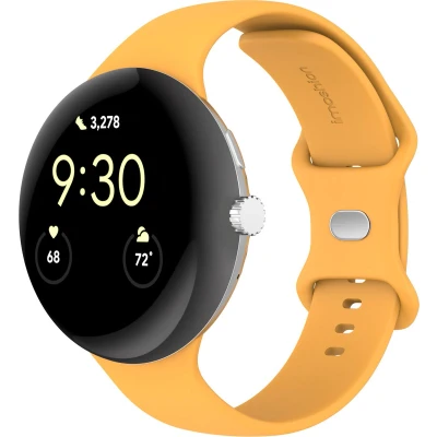 Afbeelding van imoshion Bandje Geschikt voor Google Pixel Watch 3 45 mm Maat L Siliconen band zilver knoopje Geel