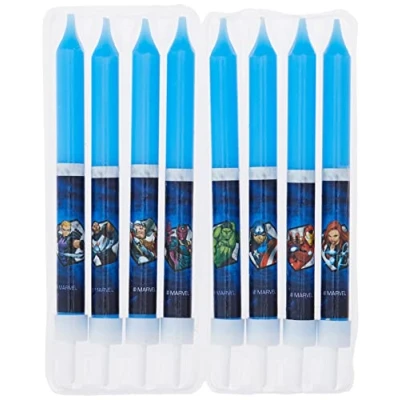Image de Dekora 346192 AVENGERS Lot de 8 Bougies Bâtonnets Cire Bleu 1 x 9 cm