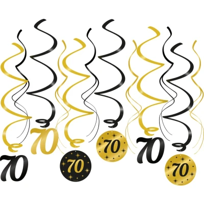 Afbeelding van Hangdecoratie Swirls 70 jaar Classy 70x14cm 6 stuks