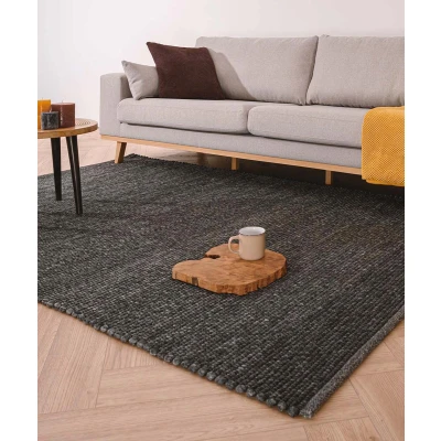 Afbeelding van Wollen Tapijt/Vloerkleed Lett Donkergrijs 160x230 Cm 100% Wol