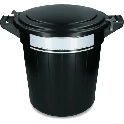 Image de Agradi Tonneau à Nourriture avec Couvercle, Lock et étiquette d&#039;écriture Noir 40L