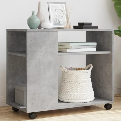 Afbeelding van vidaXL Bijzettafel met wielen 70x35x60 cm bewerkt hout betongrijs