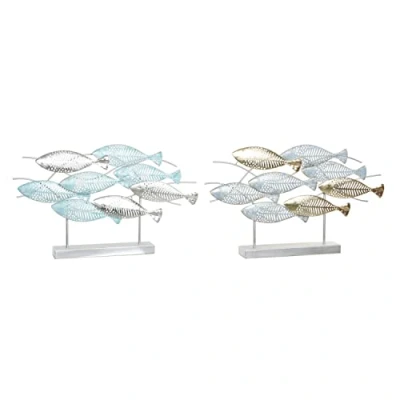 Afbeelding van Decoratieve figuren DKD Home Decor 65,4 x 9 39,5 cm Zilverkleurig Blauw Gouden Spiralen Mediter...