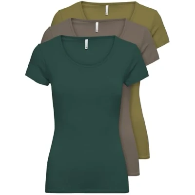 Afbeelding van ONLY 15209153 Basic dames zomer T shirt 3 pack zwart of wit