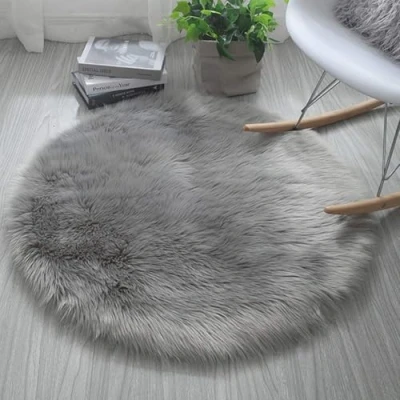 Afbeelding van Tapijt van kunstbont, imitatie fleece, pluizig, antislip, yogamat voor woonkamer, slaapkamer, bank, vloermat (rond, grijs, 60 x cm)