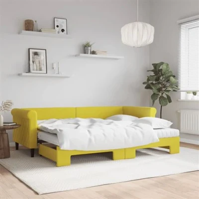 Afbeelding van vidaXL Slaapbank onderschuifbed en matrassen 80x200 cm fluweel geel