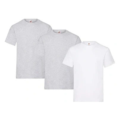 Afbeelding van Fruit of the Loom Heren T shirt van dik katoen met korte mouwen en ronde hals bedrukbaar 3 pack, 2 x grijs, 1 wit Hl Agaat notitieblok