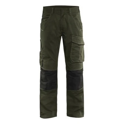 Image de Pantalon services stretch vert olive/noir, détails réfléchissants