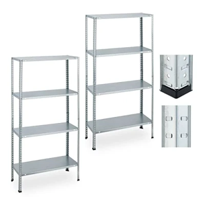 Afbeelding van Relaxdays stellingkast set van 2 4 planken voorraadkast 160 kg stellingrek metaal