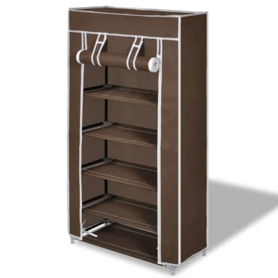 Afbeelding van Stoffen schoenenrek met hoes 58 x 28 106 cm bruin