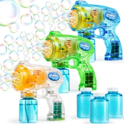 Afbeelding van JOYIN Zeepblaaspistool automatische zeepbellenblaasmachine met 3 zeepbellenblaas oplossingen voor kinderen, feestjes, zomerspeelgoed, outdoor en indoor activiteiten, Pasen