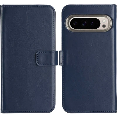 Afbeelding van Selencia Hoesje Geschikt voor Google Pixel 9 Pro / Met Pasjeshouder Echt Lederen Bookcase Blauw