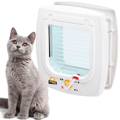 Image de Ferplast Chatiere Magnetique, Porte pour Chats, Entrée et Sortie Contrôlables à 4 Voies, Proctection contre les Courants d&#039;air, Collier Chat avec aimant inclus, SWING 7 Chatière magnétique Chat, Blanc