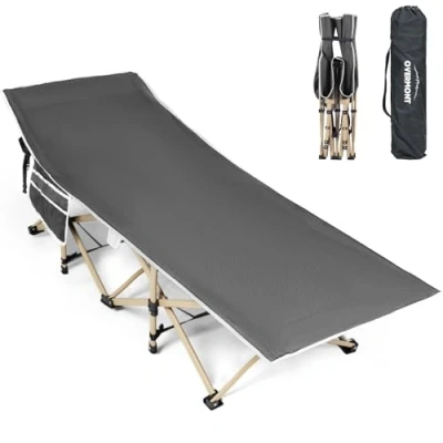 Afbeelding van OVERMONT Campingbed, opvouwbaar, oversized, voor volwassenen, 190 x 71 36 cm, belastbaar tot 250 kg, 2400D Oxford stof, met zijvak, draagtas camping, tuin, kantoor, bed