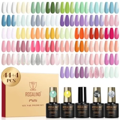 Afbeelding van ROSALIND semi permanente nagellak, 48 stuks, pastelwit, geel, groen, blauw, paars, kleuren, permanent, mini uv /led, oranje, nude, lente, zomer set