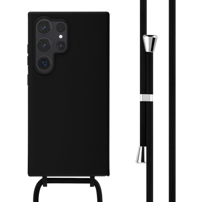 Afbeelding van iMoshion hoesje Geschikt voor Samsung Galaxy S24 Ultra met koord Siliconen design Zwart / Sky Black