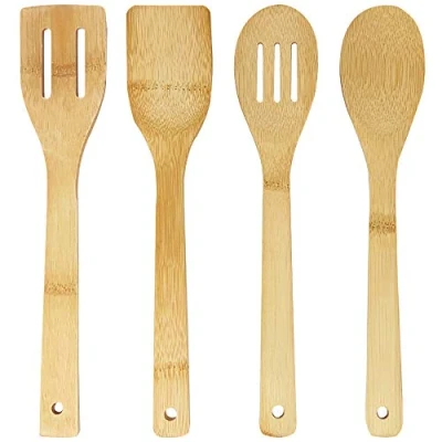 Afbeelding van Joeji&#039;s Kitchen Keukengerei Bamboe Houten Keukenset 4 Hoogwaardige Keukengerei: Lepel Spatel &amp; om uit te lekken