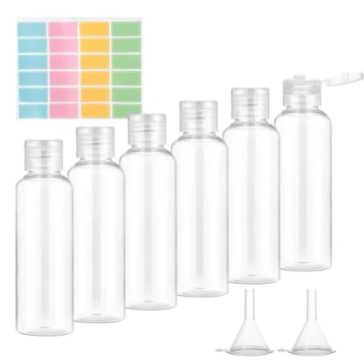 Afbeelding van Romon 100 ml reisflessenset om te vullen, reisset met kleine trechter, plastic flessen, leeg, reisset, cosmetica, reizen