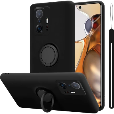 Afbeelding van Cadorabo Hoesje geschikt voor Xiaomi 11T / PRO in LIQUID ZWART Beschermhoes van flexibel TPU silicone Case Cover met ring