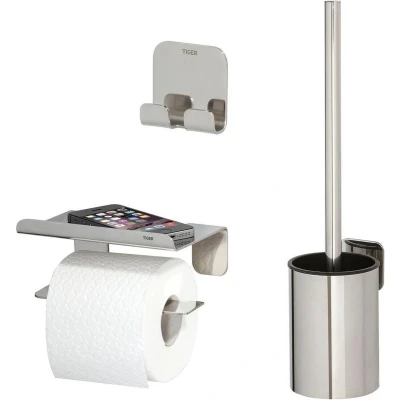 Afbeelding van Tiger Colar Toiletaccessoireset Toiletborstel met houder Toiletrolhouder planchet Handdoekhaak RVS gepolijst
