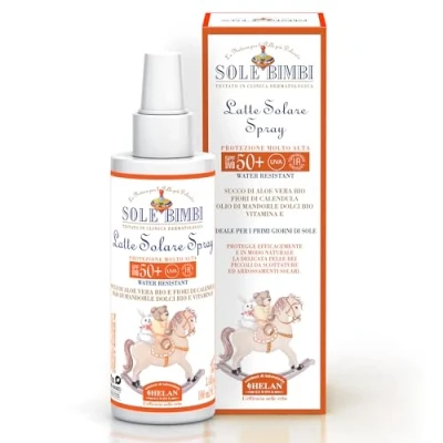 Afbeelding van Helan, Soleil Bimbi, zonnemelkspray voor kinderen en baby&#039;s, SPF 50+ gezichts lichaamscrème, tegen UVB UVA stralen, roodheid irritatie