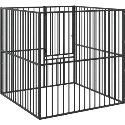 Afbeelding van vidaXL Hondenkennel 4 panelen gepoedercoat staal zwart