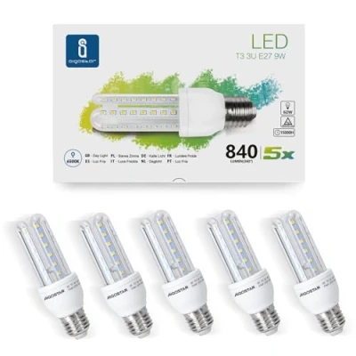 Afbeelding van Aigostar Ledlamp, E27, 9 W, koud wit licht, 6500 K, 840 lumen, hoek van 360 graden, CRI ≥ 80, komt overeen met 62 W halogeenlamp, 5 stuks doos
