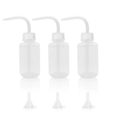Afbeelding van 3 stuks pipetfles van kunststof, 250 ml, irrigatiefles, knijpfles, pipetfles, trechter voor laboratoria 30 mm