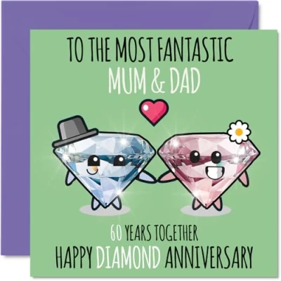 Afbeelding van Schattige diamanten verjaardagskaart voor mama en papa 60 jaar samen Huwelijksverjaardagskaarten papa, mama, 145 mm x zestigste verjaardag