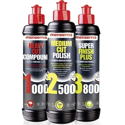 Afbeelding van menzerna 250 ml: Heavy Cut Compound 1000, Medium Polish 2500 en Super Finish 3800 ml