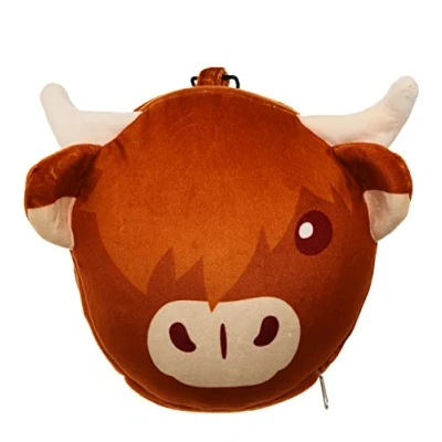 Afbeelding van Relaxeazzz Pluche Highland Coo Koe Rond Reiskussen &amp; Slaapmasker