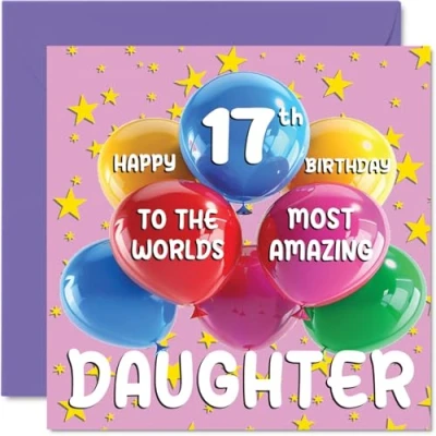 Afbeelding van 17e verjaardagskaart voor dochter World&#039;s Most Amazing Daughter van mama papa, 145 mm x mm, wenskaarten