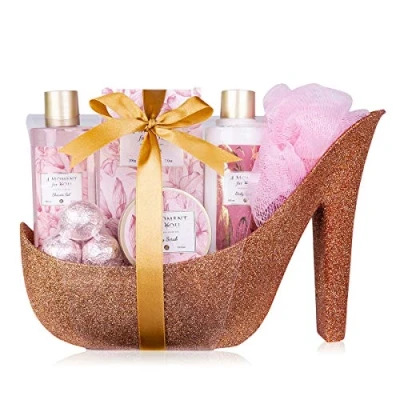 Afbeelding van Romantisch Verjaardag cadeau vrouw Badset in glitter pump Rose Beautiful shine Golden Jasmijn Kado vrouwen, moeder, vriendin, zus, oma, mama Grappig