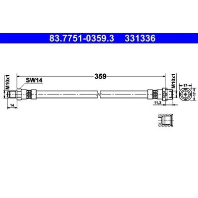 Afbeelding van ATE 83.7751 0359.3 Remslang 359mm M10x1mm