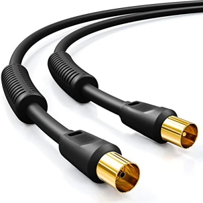Afbeelding van deleyCON Tv kabel, 10 m, coaxiale antenne, HDTV, Quad Shield, 2 x filters met ferrietkern, DVB T, T2, DAB radio, zwart