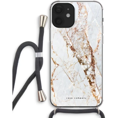Afbeelding van Case Company® hoesje met Koord geschikt voor iPhone 12 mini Goud marmer Telefoonhoesje Zwart Extra Bescherming aan alle Kanten en Over de Schermrand