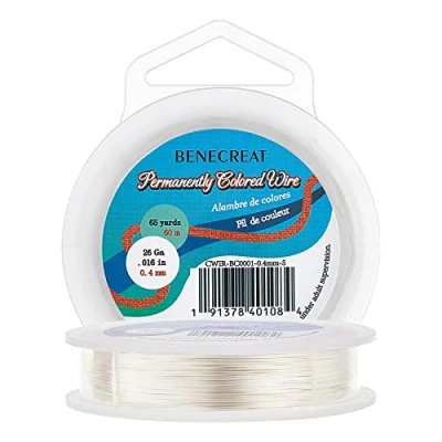 Afbeelding van BENECREAT Aanslagbestendige zilverdraad, 26 gauge (0,4 mm), voor het maken van sieraden, koperdraad, 60 m
