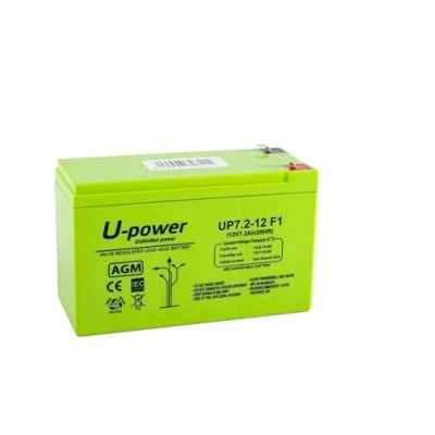 Image de U Power Batterie au plomb rechargeable AGM scellée 12 V 7,2 Ah Utilisation générale comme alarmes, UPS/SAI, sécurité, jouets, etc. Terminal Faston F1 4,8 mm