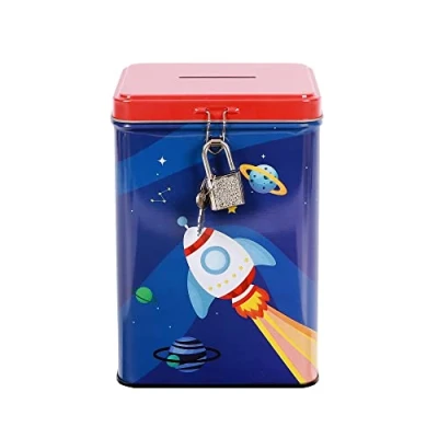 Afbeelding van I TOTAL® Grappige spaarpot met slot en sleutels/metalen portemonnee sluiting (SPACE ADVENTURE)