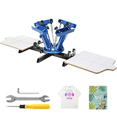Afbeelding van VEVOR 4 kleuren zeefdrukmachine 2 stations zeefdrukpers dienblad 54 x 45 cm 360 draaibare scherm drukmachine voor plat afdrukken T shirt kleding hout plastic papier